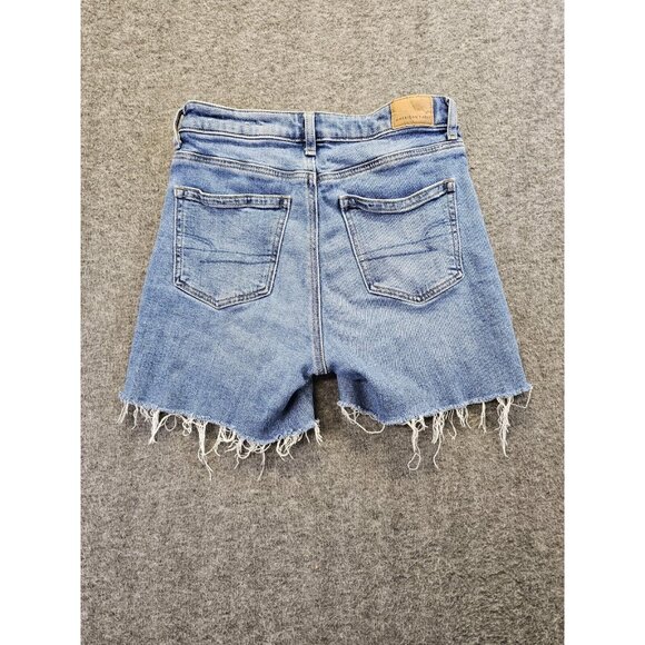 American Eagle Women's Blue Mom Short Cut Off Denim Jean High Rise Shorts Size 0 - Picture 2 of 9